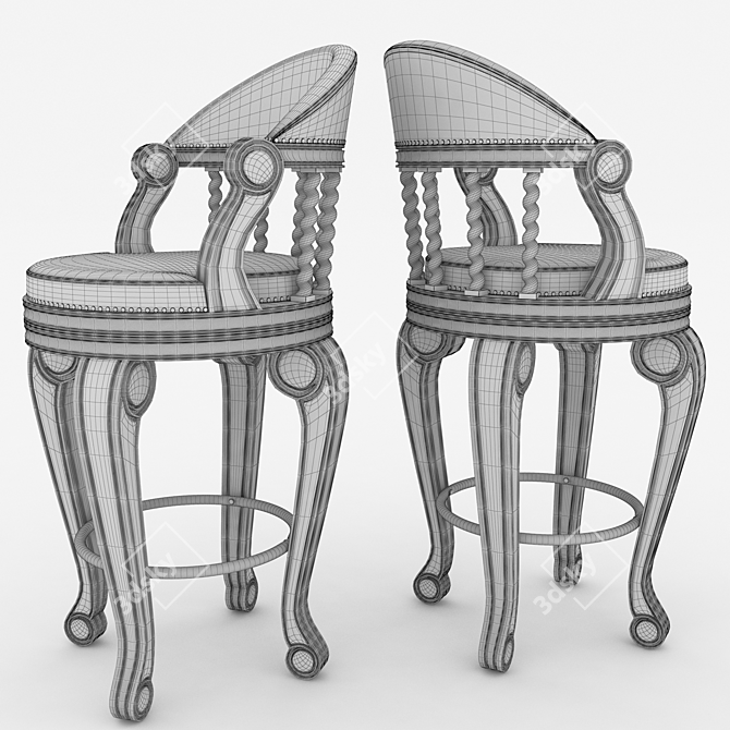 Carved Barstool with Thread 3D model image 3