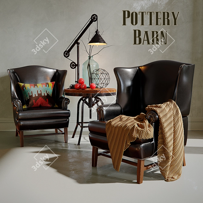 Thatcher Wingback Leather Chair - Pottery Barn Set 3D model image 1