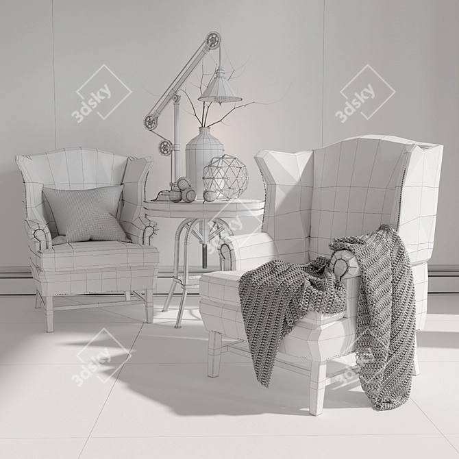 Thatcher Wingback Leather Chair - Pottery Barn Set 3D model image 3