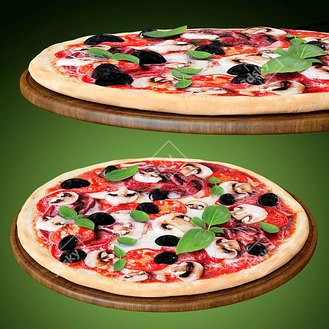 Delicious Olive & Ham Pizza 3D model image 2