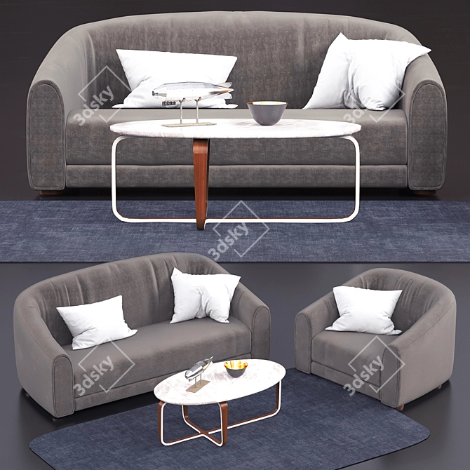 Modern Sofa and Table Set 3D model image 1