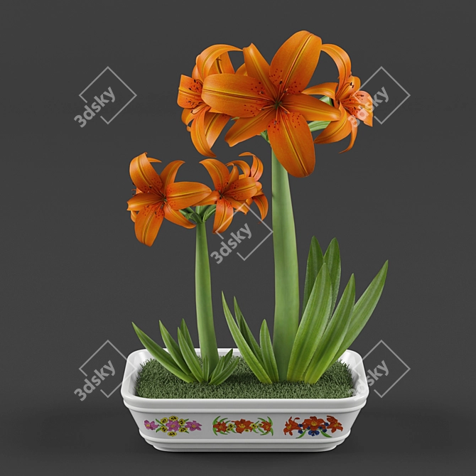 Exotic Tiger Lily Flower and Vase 3D model image 1