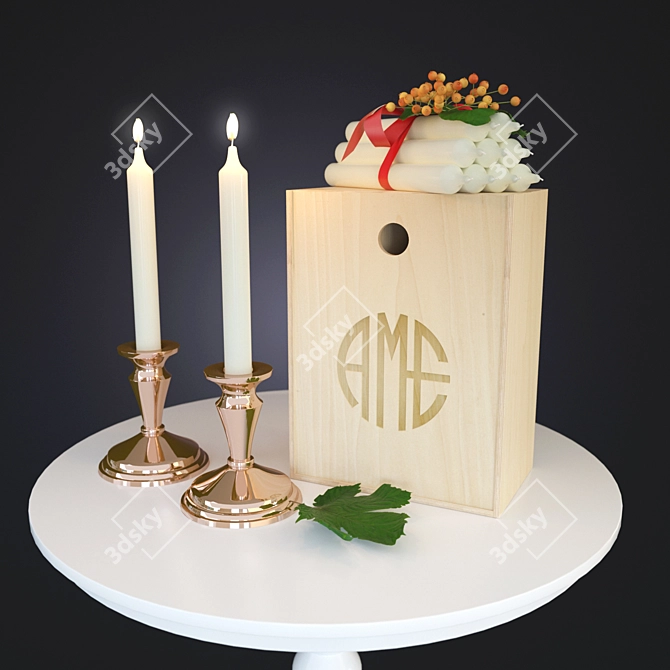 Copper Candle Decor Set 3D model image 1