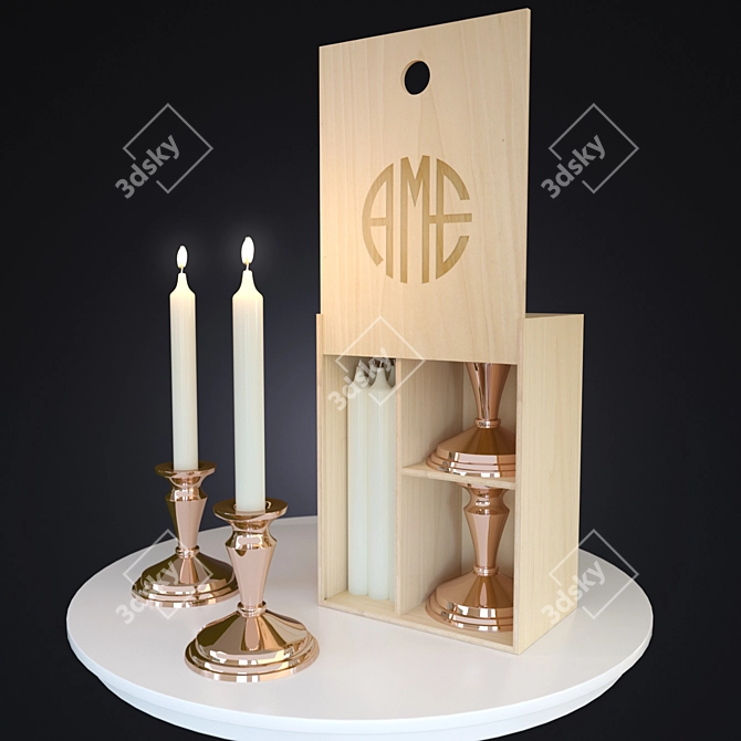 Copper Candle Decor Set 3D model image 3