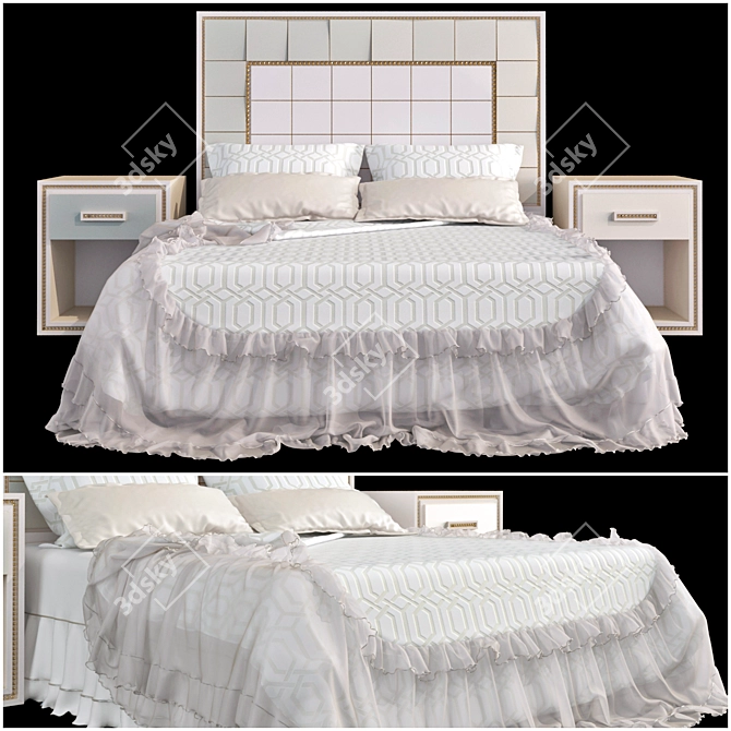 Elegant Bed Set with Ruffled Cover 3D model image 1