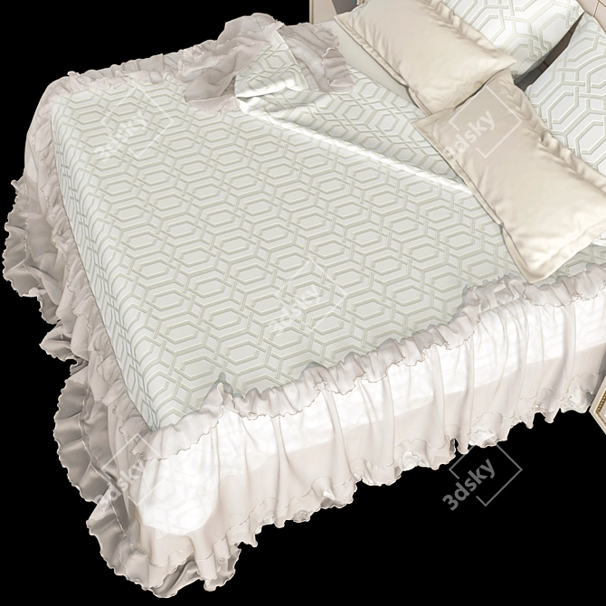 Elegant Bed Set with Ruffled Cover 3D model image 2