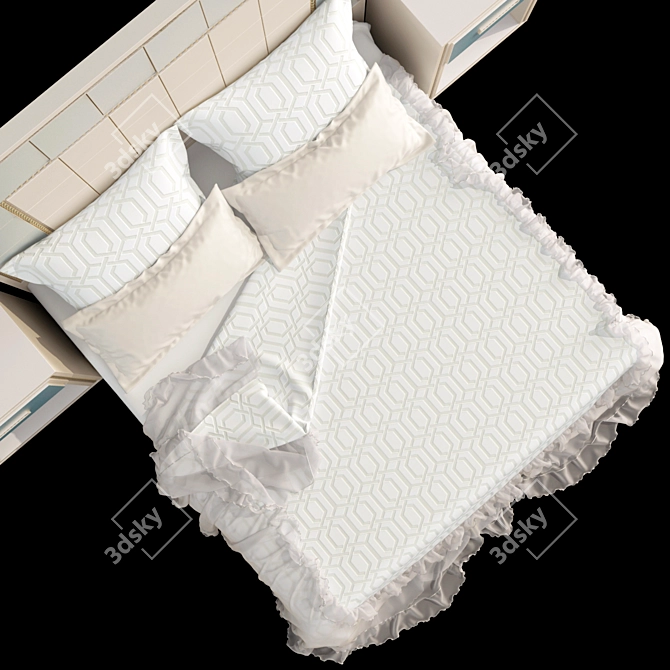 Elegant Bed Set with Ruffled Cover 3D model image 3