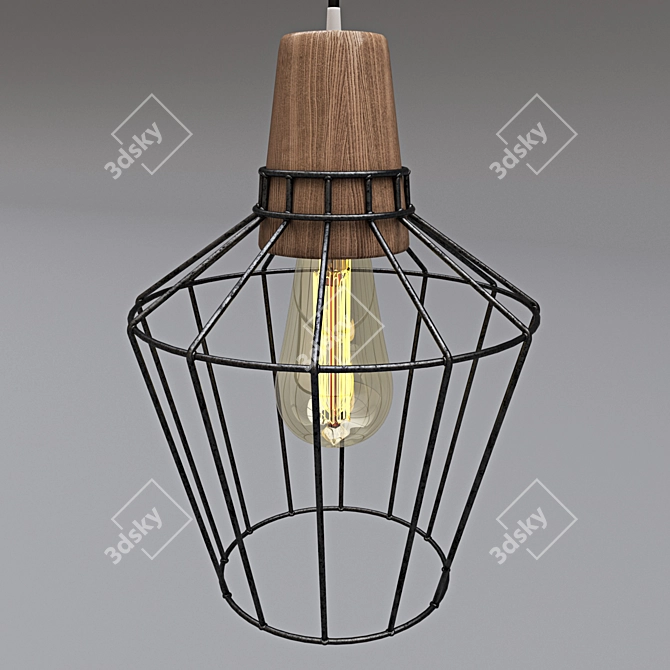 Industrial Loft Woodcage Pendant 3D model image 1