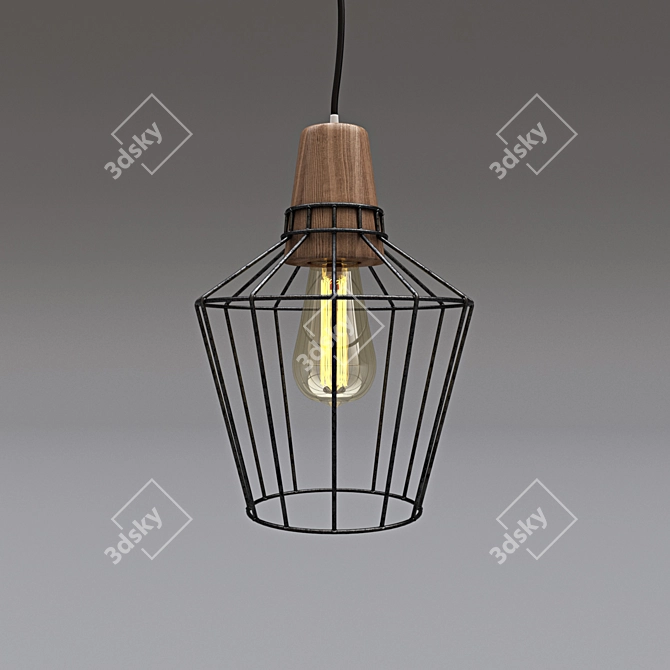 Industrial Loft Woodcage Pendant 3D model image 2