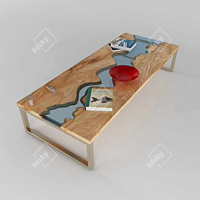 Elegant Wood Glass Coffee Table 3D model image 2