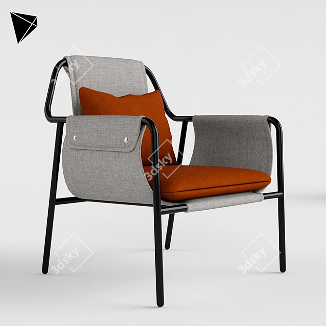 Sleek Steel Lounge Chair 3D model image 2