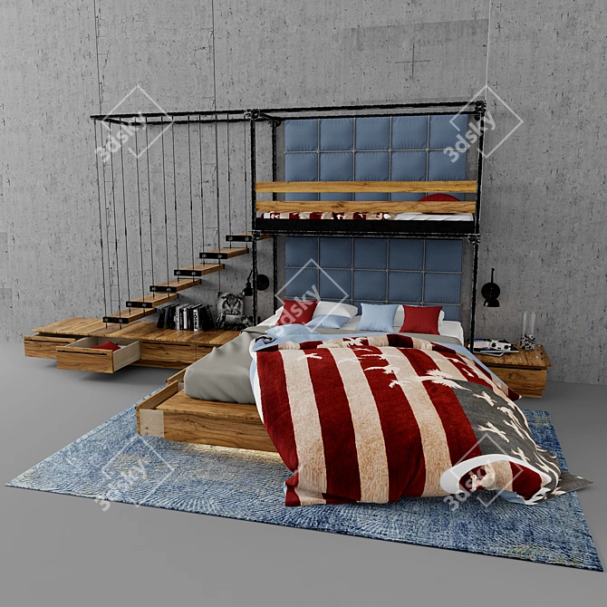 Loft-inspired Children's 2 Bunk Bed 3D model image 1