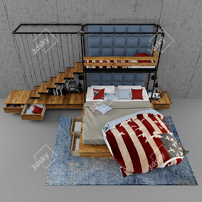 Loft-inspired Children's 2 Bunk Bed 3D model image 2