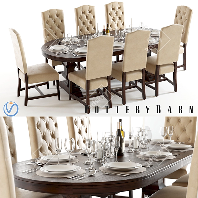 Elegant Pottery Barn Dining Set 3D model image 1