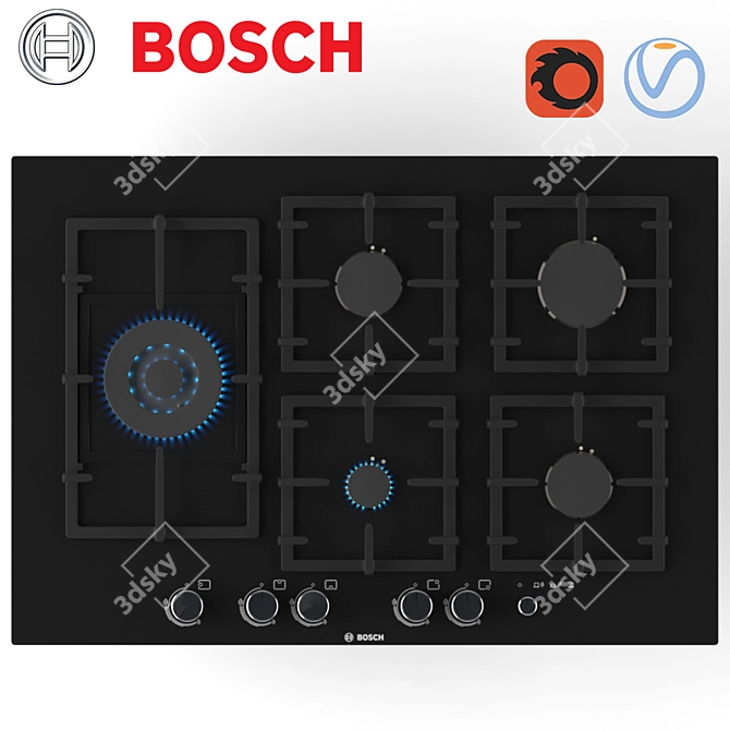 Bosch PPS816M91E: 5-Burner Gas Cooktop 3D model image 1