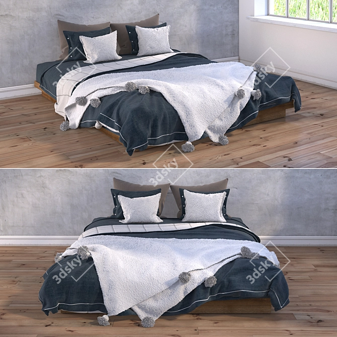 Cozy Linen Set with Blanket & Pillows 3D model image 1