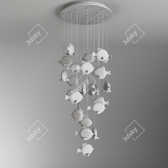 Murano Fish Chandelier: Transformable Poolside & Staircase Lighting 3D model image 2