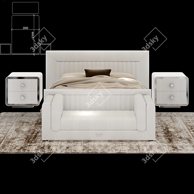 Luxury 3D Bed Set 3D model image 1