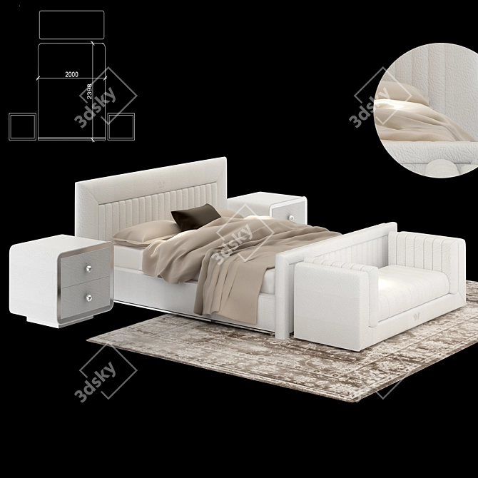 Luxury 3D Bed Set 3D model image 2