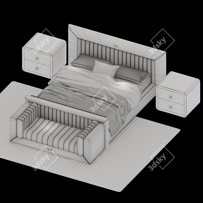 Luxury 3D Bed Set 3D model image 3