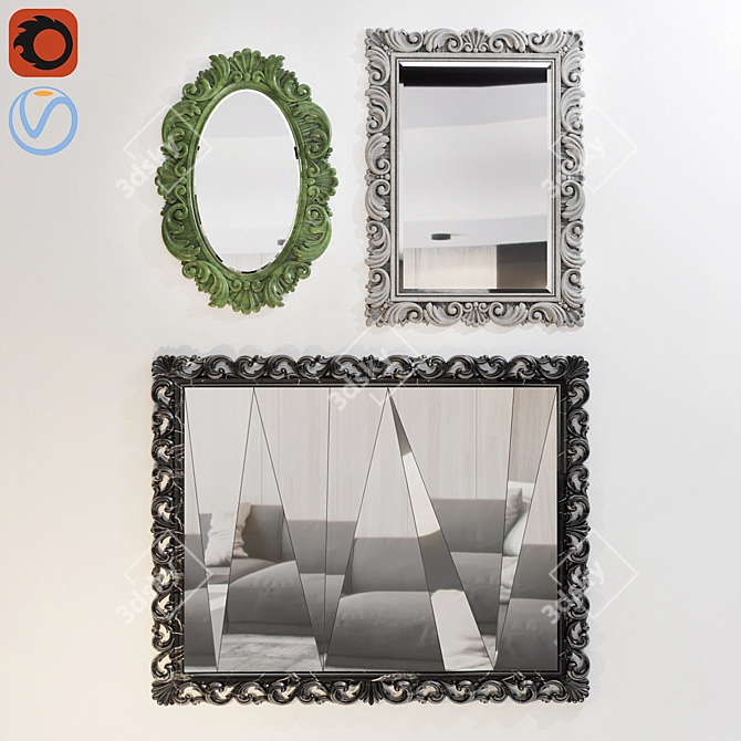 Contemporary Mirror Trio Set 3D model image 1