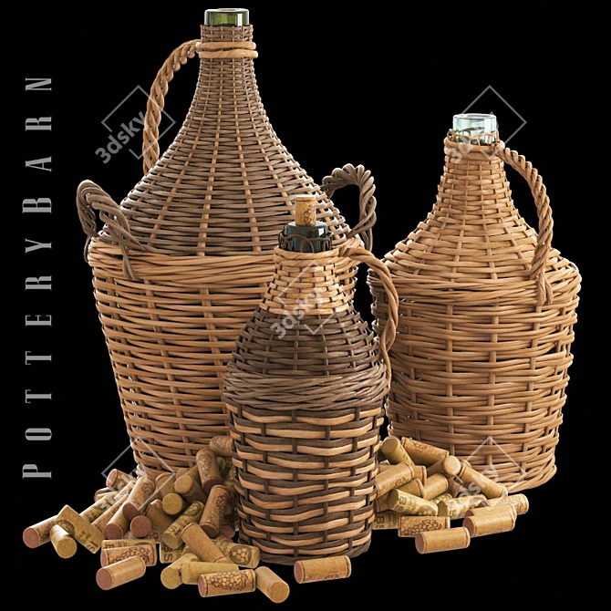 Rustic Woven Wine Bottle Holder 3D model image 1