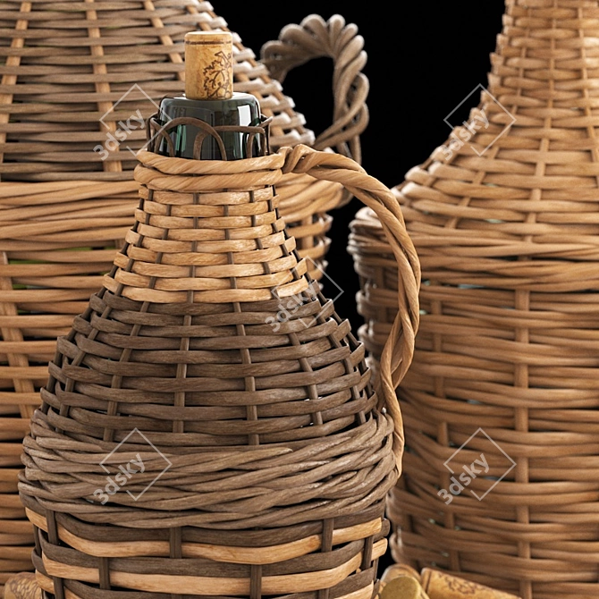 Rustic Woven Wine Bottle Holder 3D model image 2