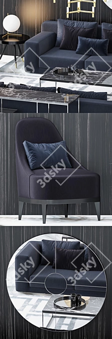 Luxury Furniture Set: Chester Bench, Ennis Rug, Stanley Armchair, Elis Sofa & More 3D model image 2