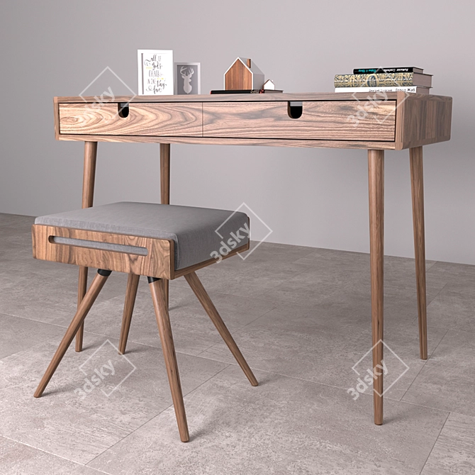 Walnut Stool & Board Desk 3D model image 1