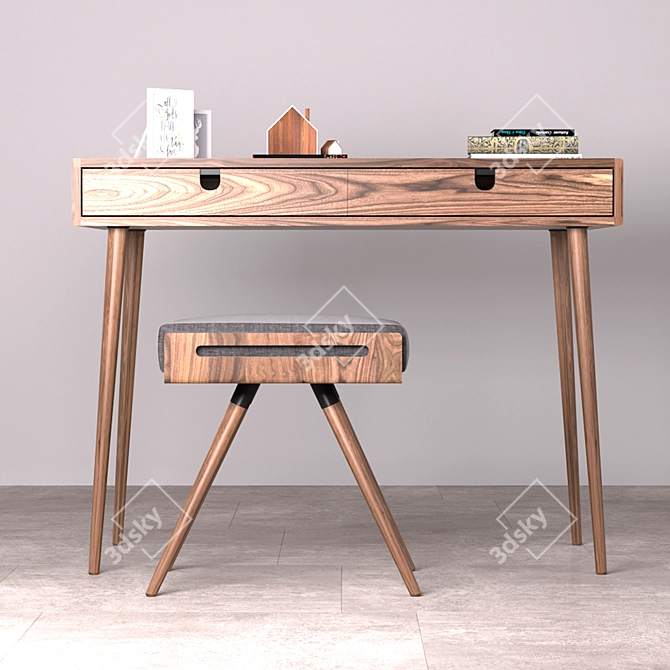 Walnut Stool & Board Desk 3D model image 2