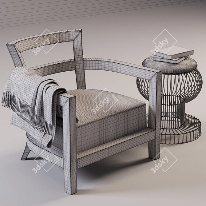 Baltus Louvre Leather Armchair & Aramis Pouf 3D model image 2
