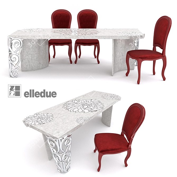 Elledue Table & Chair Set: Think about Flowers T 302 + LA 301 3D model image 1