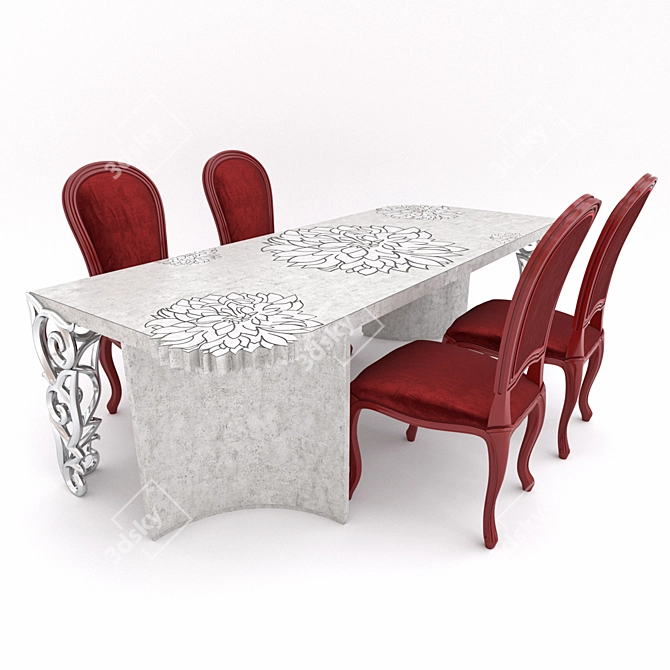 Elledue Table & Chair Set: Think about Flowers T 302 + LA 301 3D model image 2