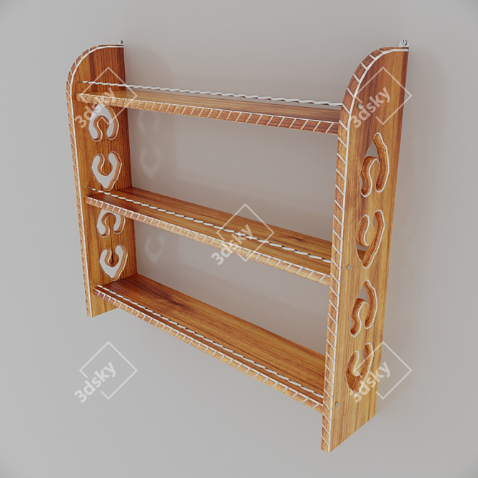 Ethnic Carved Shelf - Natural Wood with Contrast Trim 3D model image 1