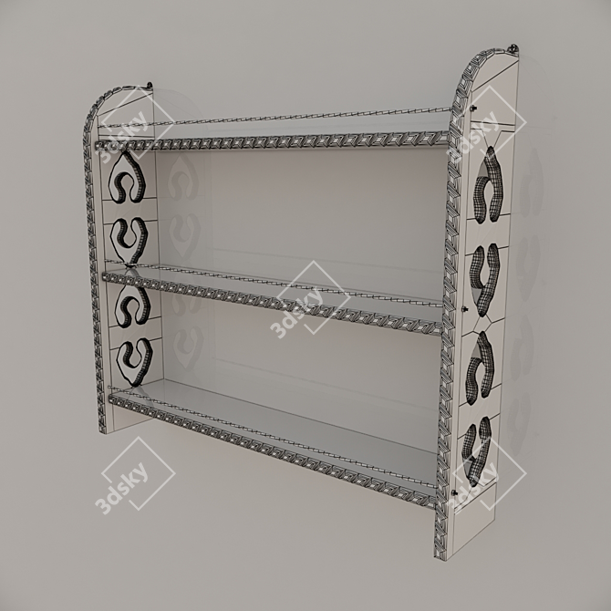 Ethnic Carved Shelf - Natural Wood with Contrast Trim 3D model image 2