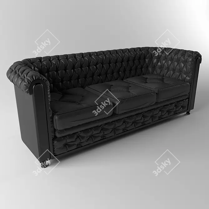 Elegant Black Leather Chestfield 3D model image 1