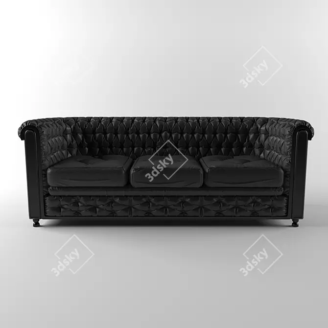 Elegant Black Leather Chestfield 3D model image 2