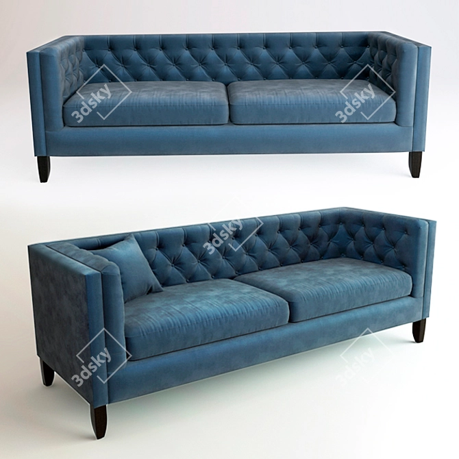 Midnight Blue Velvet Sofa. Compact, Affordable Design. 3D model image 1