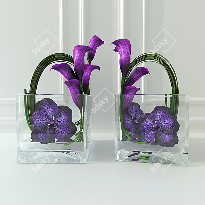 Exquisite Orchid Calla Lilies 3D model image 1