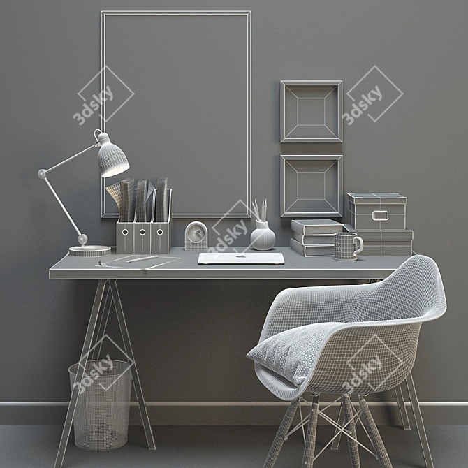 Sleek Desk & Decor Set 3D model image 3