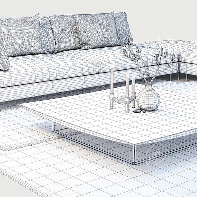 Modern Living Set: Sofa, Coffee Table, Carpet & Decor 3D model image 2