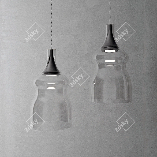 Glass and Metal Suspension Lamp 3D model image 1