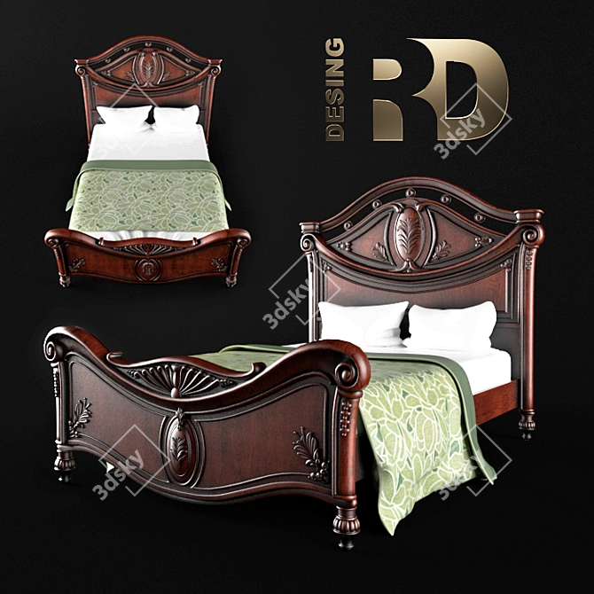 Elegant Red Wood Bed 3D model image 1