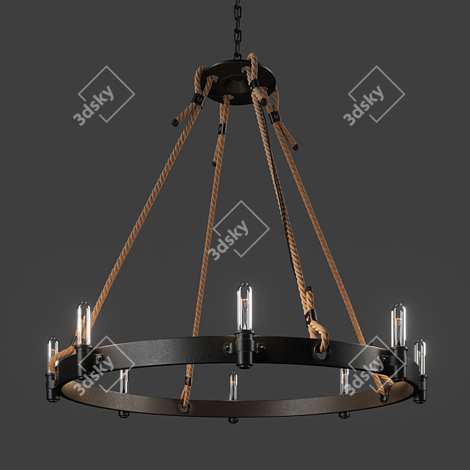 Industrial Loft Rope Chandelier - Rustic Elegance at its Finest 3D model image 1
