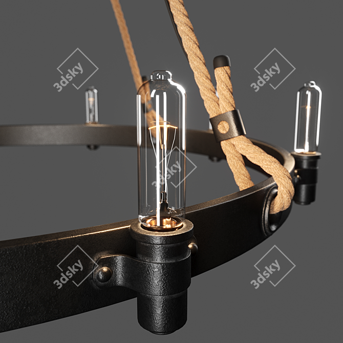 Industrial Loft Rope Chandelier - Rustic Elegance at its Finest 3D model image 2
