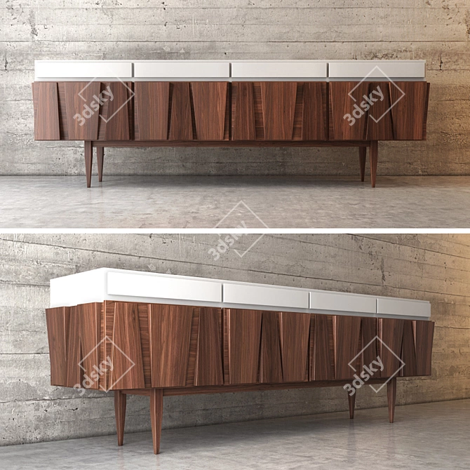 Sleek Walnut Credenza 3D model image 1