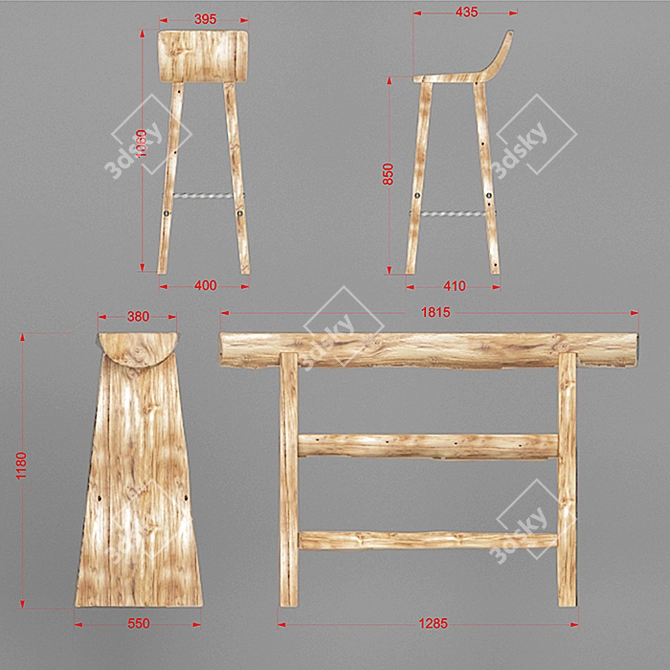 Rustic Wood Bar: Loft Style 3D model image 2