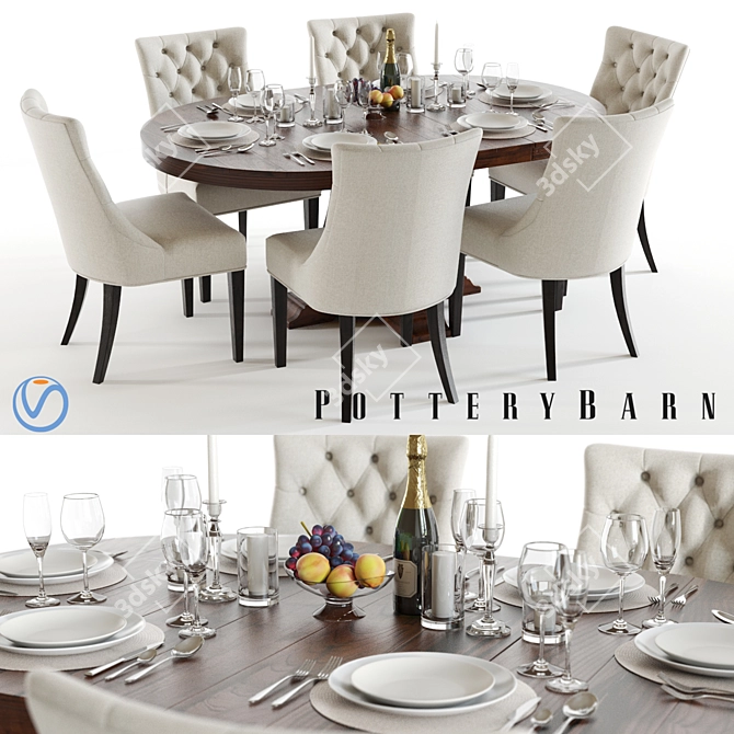 Elegant Pottery Barn Dining Set 3D model image 1