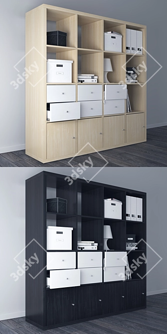 KALLAX Birch Effect & Black-Brown: Stylish & Versatile Storage 3D model image 2