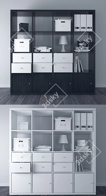 KALLAX Birch Effect & Black-Brown: Stylish & Versatile Storage 3D model image 3